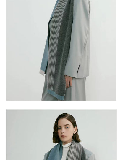 Blue Elegant Color Block Striped Scarf -Men's & Women's Versatile, Winter Warmth 165x29cm - Image 3