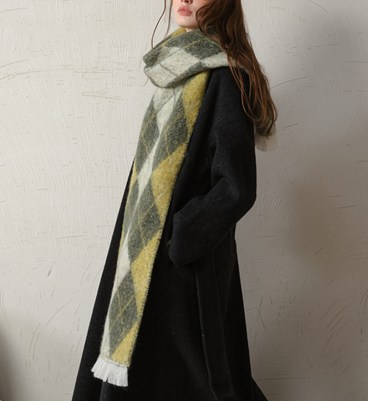(Yellow+Green)Two-Tone Argyle Pattern Scarf - Ladies' Warm Fashion Neckwear, 210x33cm - Image 2