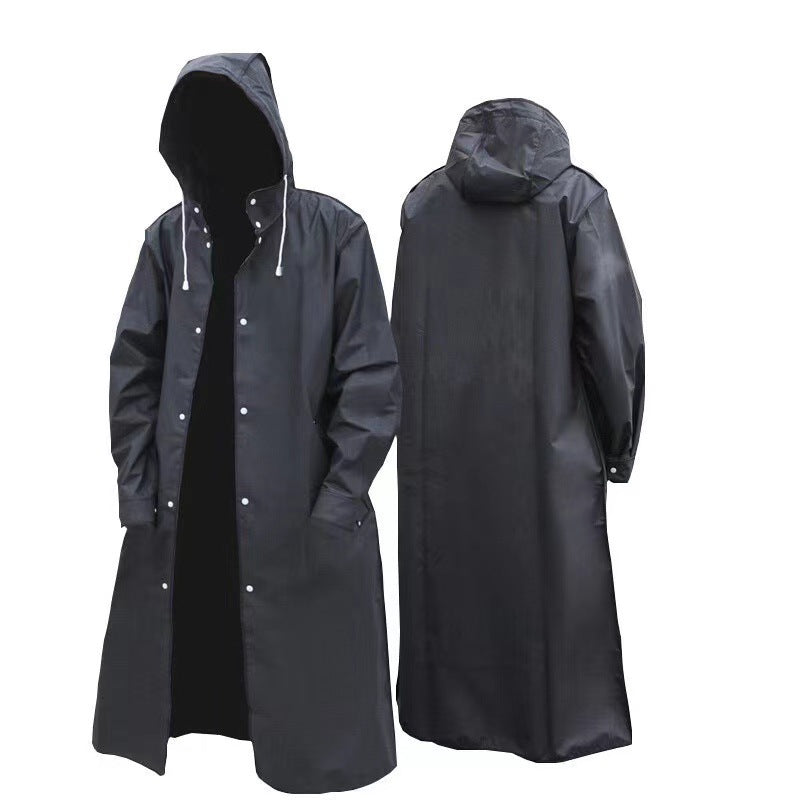 Stylish Black Trench Raincoat - Extra Long, Hooded, for Hiking & Fishing - L - Image 4