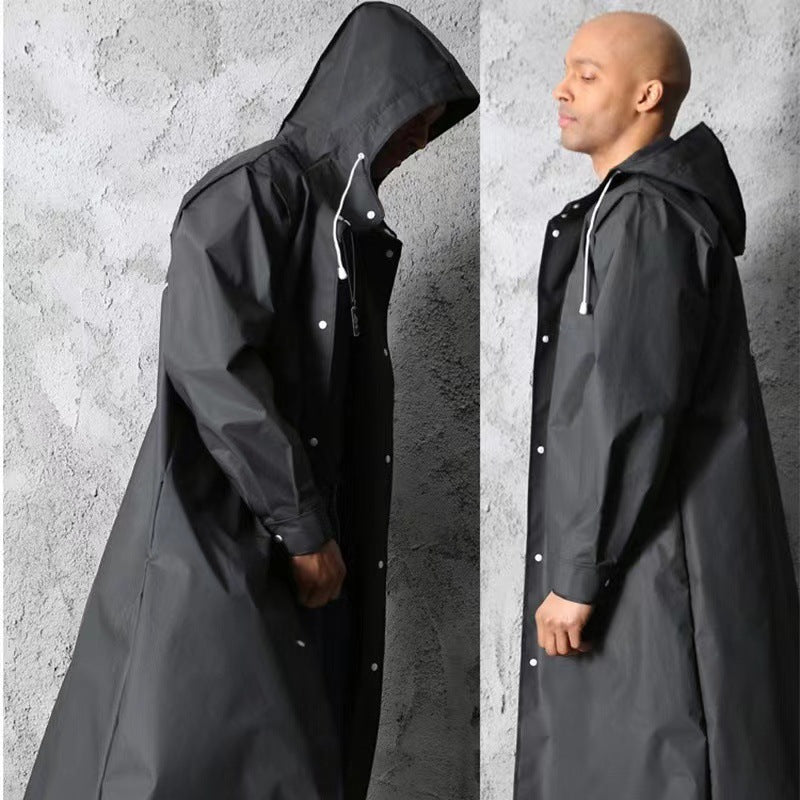 Stylish Black Trench Raincoat - Extra Long, Hooded, for Hiking & Fishing - XXXL - Image 2