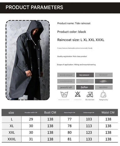 Stylish Black Trench Raincoat - Extra Long, Hooded, for Hiking & Fishing - XXXL - Image 5