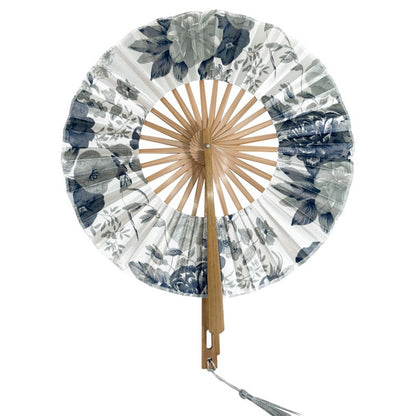 2 PCS Floral Bamboo Folding Hand Fan - Traditional Chinese Style Round Folding Design (Elegant ink flower) - Image 3