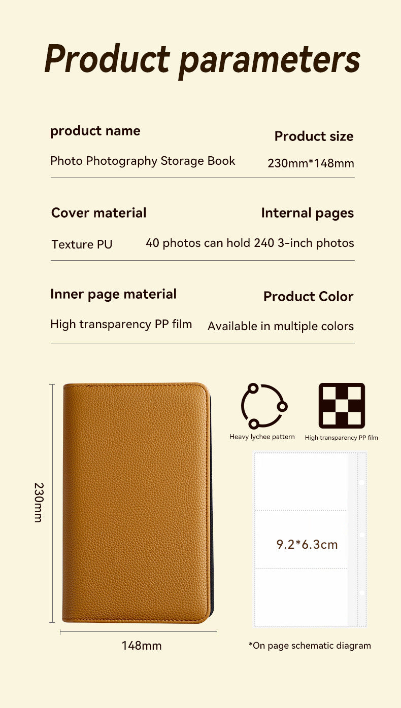 Beige PU Leather Zippered Photo Album - Holds 240 3 Prints" - Image 6