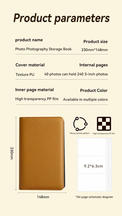 Beige PU Leather Zippered Photo Album - Holds 240 3 Prints" - Image 6