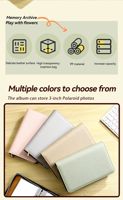 Brown PU Leather Zippered Photo Album - Holds 240 3 Prints" - Image 3