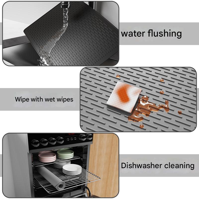 Black Extra Large Silicone Countertop Protector & Dish Drying Mat - Dishwasher Safe (76x53cm) - Image 3