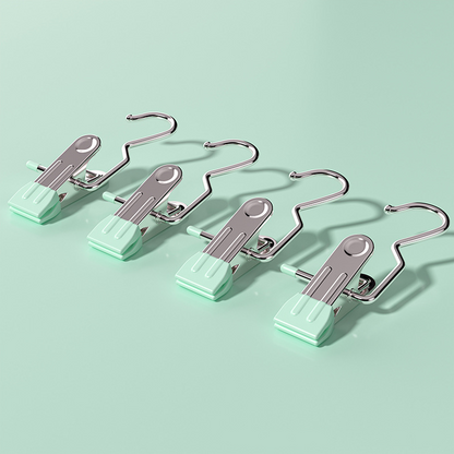 Light green Stainless Steel Hanging Clips (35 PCS) - Strong Grip for Pants, Hats, Socks, Laundry