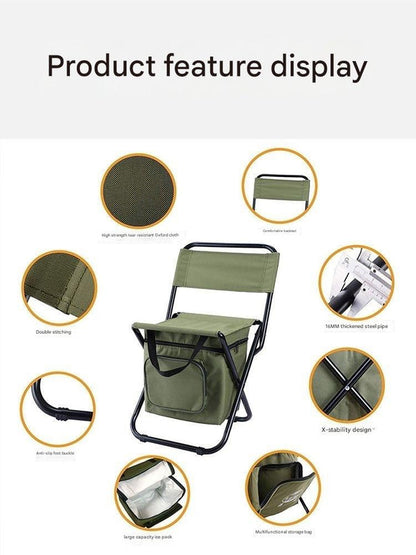 Foldable Camping Chair with Integrated 10L Insulated Cooler Bag - Army Green - Image 3