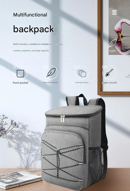 Grey Large Insulated Cooler Backpack - Leakproof, Lightweight for Picnic, Beach, Camping - Image 2