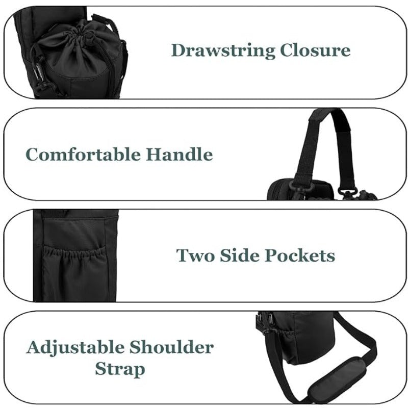 Beige Portable Crossbody Water Bottle Holder with Multiple Pockets - Thermal Cooler Bag - Image 2