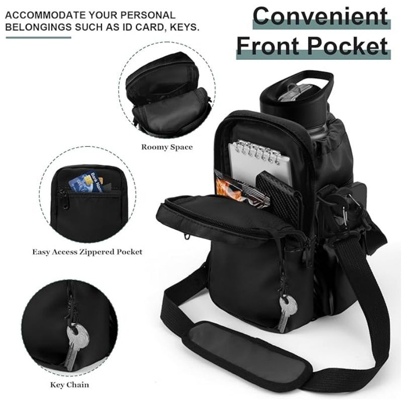 Beige Portable Crossbody Water Bottle Holder with Multiple Pockets - Thermal Cooler Bag - Image 3