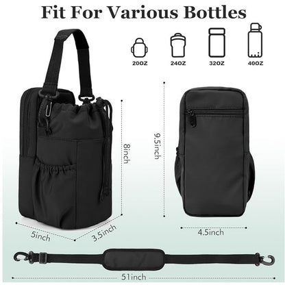 Beige Portable Crossbody Water Bottle Holder with Multiple Pockets - Thermal Cooler Bag - Image 6
