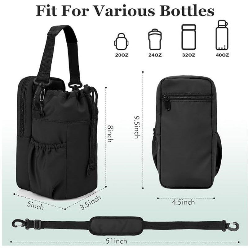 Green Portable Crossbody Water Bottle Holder with Multiple Pockets - Thermal Cooler Bag - Image 6