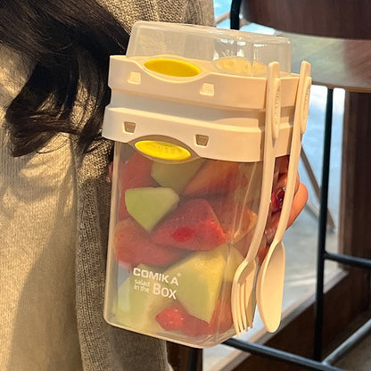 White Portable salad cup with ingredient compartment and fork and spoon - enjoy breakfast on the go - Image 2