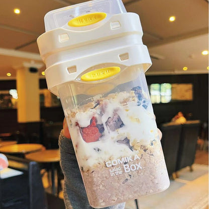 White Portable salad cup with ingredient compartment and fork and spoon - enjoy breakfast on the go - Image 3