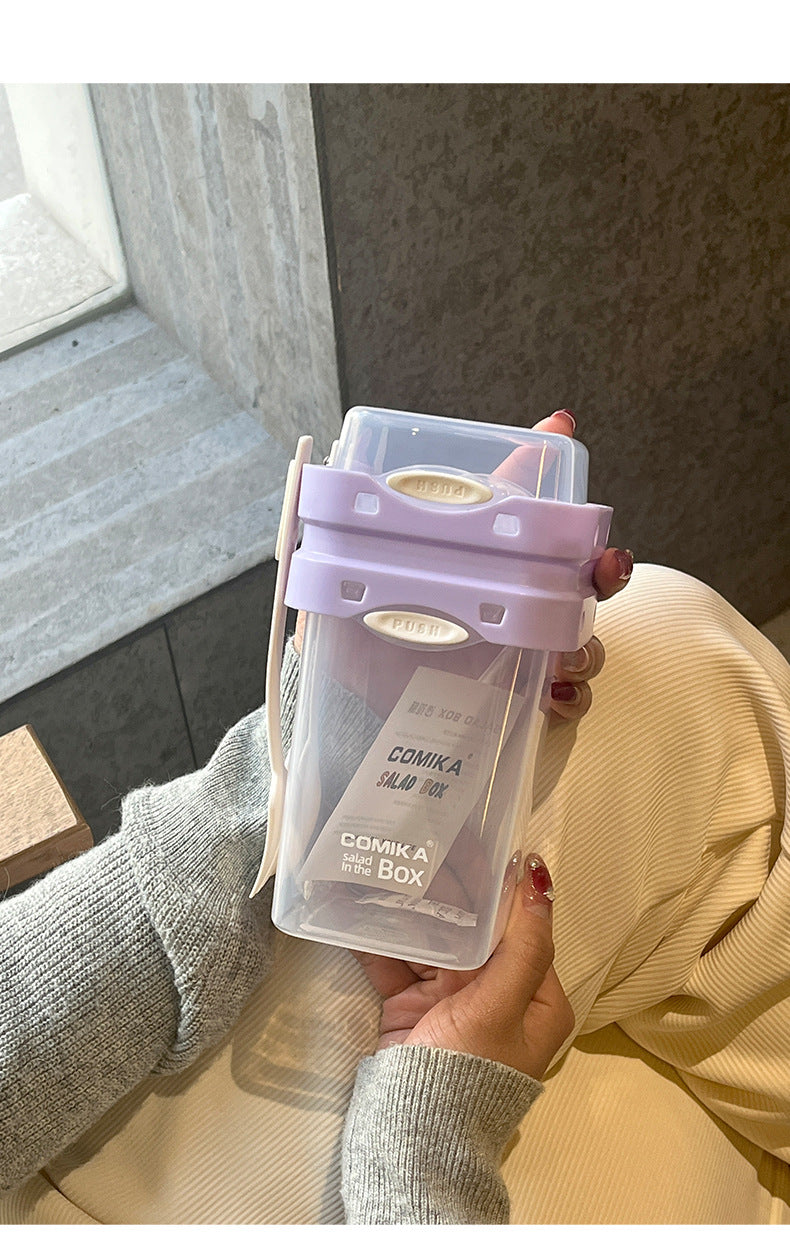 Purple Portable salad cup with ingredient compartment and fork and spoon - enjoy breakfast on the go - Image 2