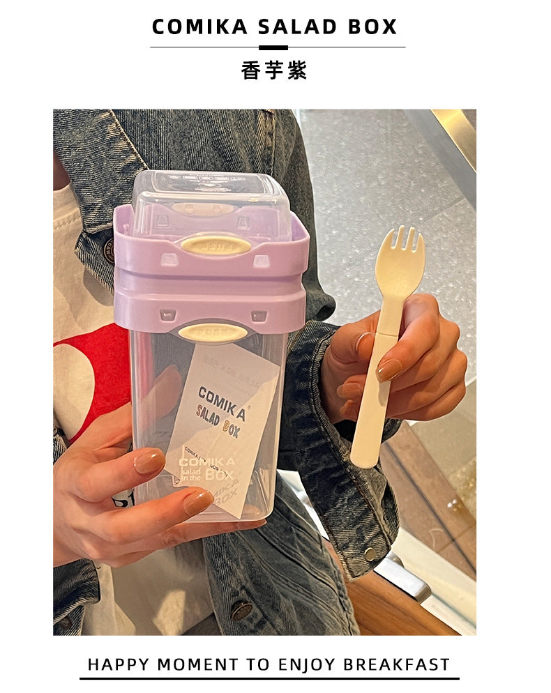 Purple Portable salad cup with ingredient compartment and fork and spoon - enjoy breakfast on the go - Image 4
