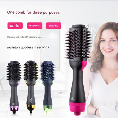 Purple 3-in-1 Hot Air Brush Hair Dryer & Styler - Volumizer, Straightener, Curler - Image 2
