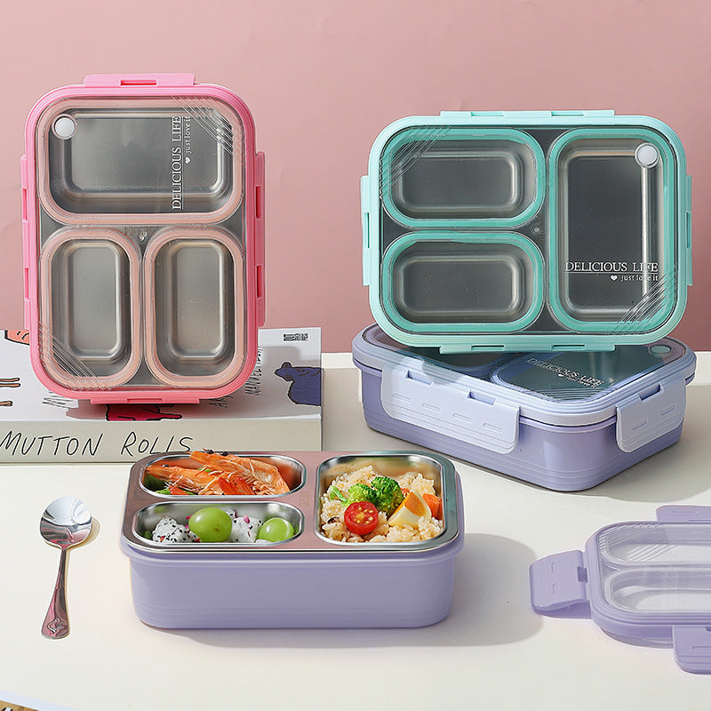 Purple 3-Compartment Stainless Steel Bento Lunch Box - Leak-Proof, for Kids & Adults for School & Office - Image 3