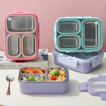 Purple 3-Compartment Stainless Steel Bento Lunch Box - Leak-Proof, for Kids & Adults for School & Office - Image 3