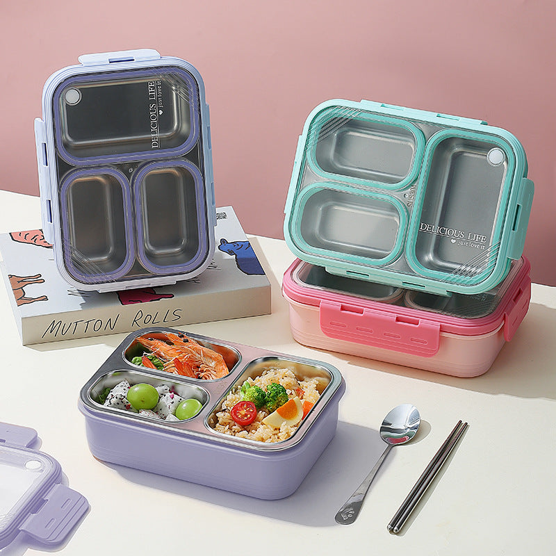 Pink 3-Compartment Stainless Steel Bento Lunch Box - Leak-Proof, for Kids & Adults for School & Office - Image 2