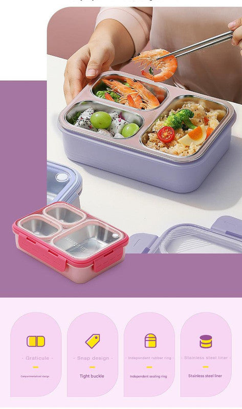 Green 3-Compartment Stainless Steel Bento Lunch Box - Leak-Proof, for Kids & Adults for School & Office - Image 4