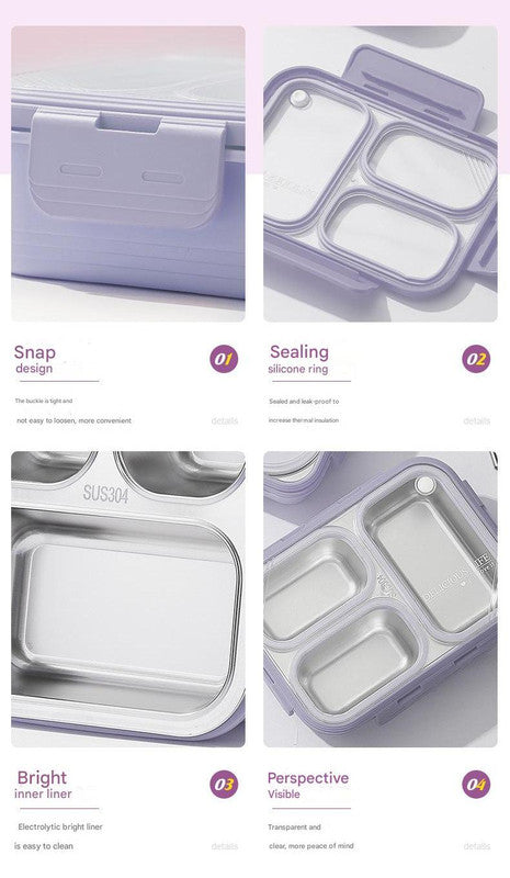 Green 3-Compartment Stainless Steel Bento Lunch Box - Leak-Proof, for Kids & Adults for School & Office - Image 5