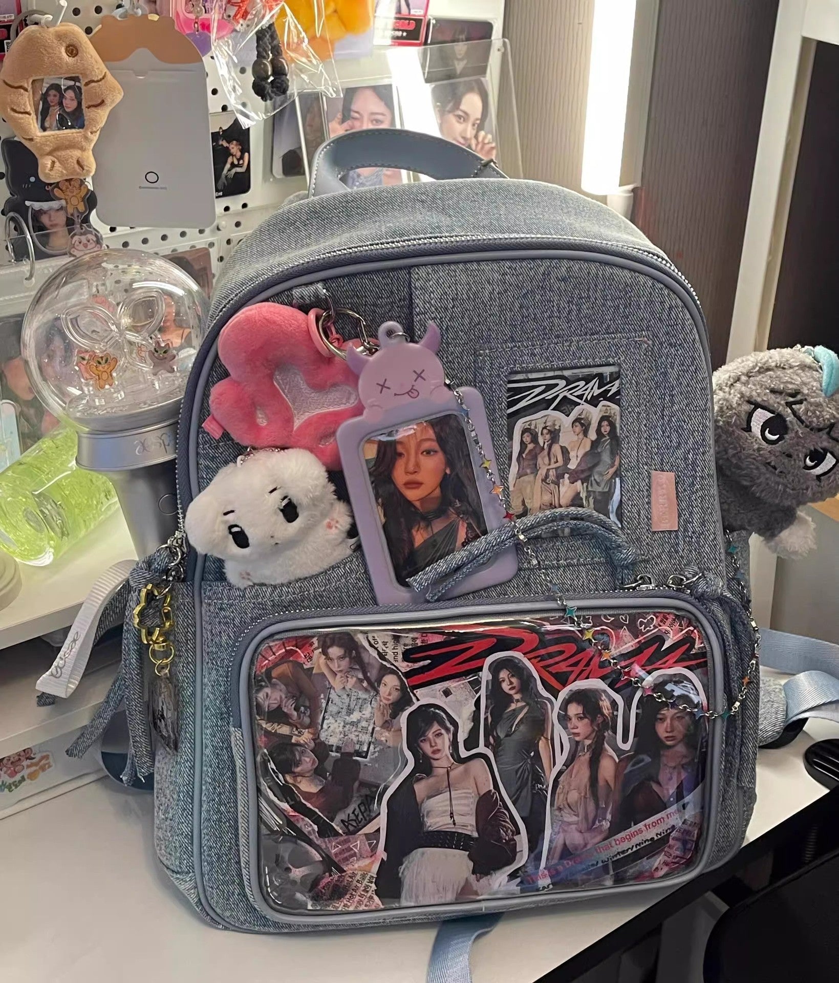 Dark blue Large Capacity Anime Denim Bookbag for School Commute  Anime Fans - Image 3