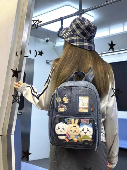 Dark blue Large Capacity Anime Denim Bookbag for School Commute  Anime Fans - Image 5