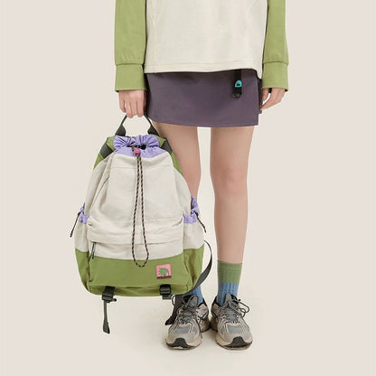 Beige Stylish Lightweight Drawstring Backpack for Women Men Hiking Travel - Image 2