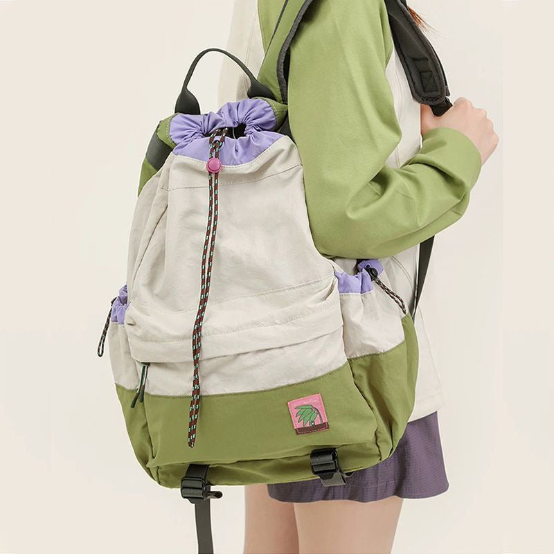 Beige Stylish Lightweight Drawstring Backpack for Women Men Hiking Travel - Image 3