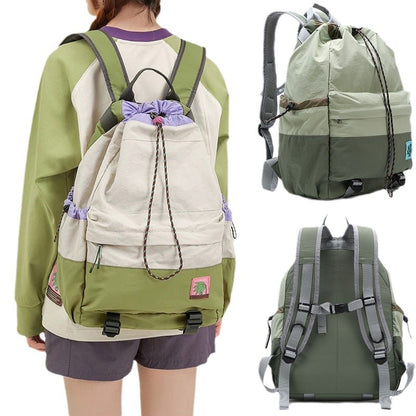 Beige Stylish Lightweight Drawstring Backpack for Women Men Hiking Travel - Image 4