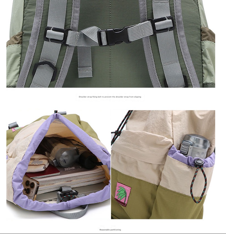 Green Stylish Lightweight Drawstring Backpack for Women Men Hiking Travel - Image 2