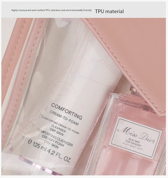 Pink Chic Envelope Makeup Bag with Transparent Waterproof Design - Image 2