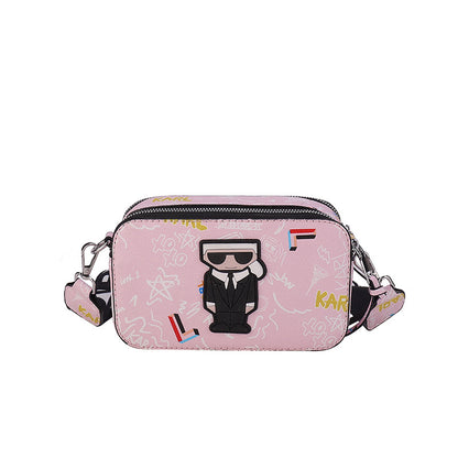 Pink Unique Doodle Print PU Leather Bag - Lightweight Crossbody with Character - Image 2