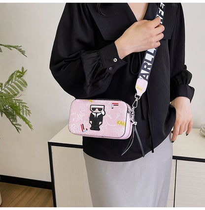 Pink Unique Doodle Print PU Leather Bag - Lightweight Crossbody with Character - Image 3