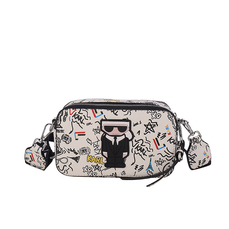 Beige Unique Doodle Print PU Leather Bag - Lightweight Crossbody with Character - Image 2