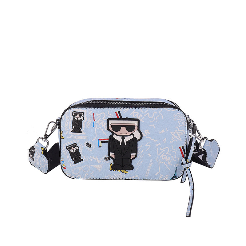 Light blue Unique Doodle Print PU Leather Bag - Lightweight Crossbody with Character - Image 2