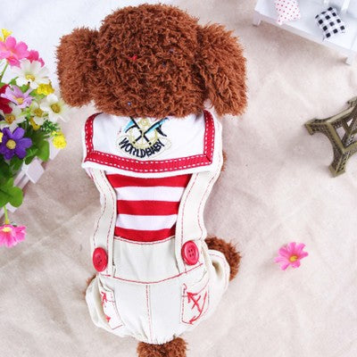 Red Cute Sailor Dog Outfit - Striped Shirt & Anchor Overalls for Small Dogs (Size : XL ) - Image 4
