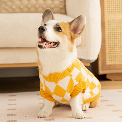 Classic Argyle Dog Sweater - Yellow & White Knit for Corgis & Medium Breeds (Size : S) - Image 2