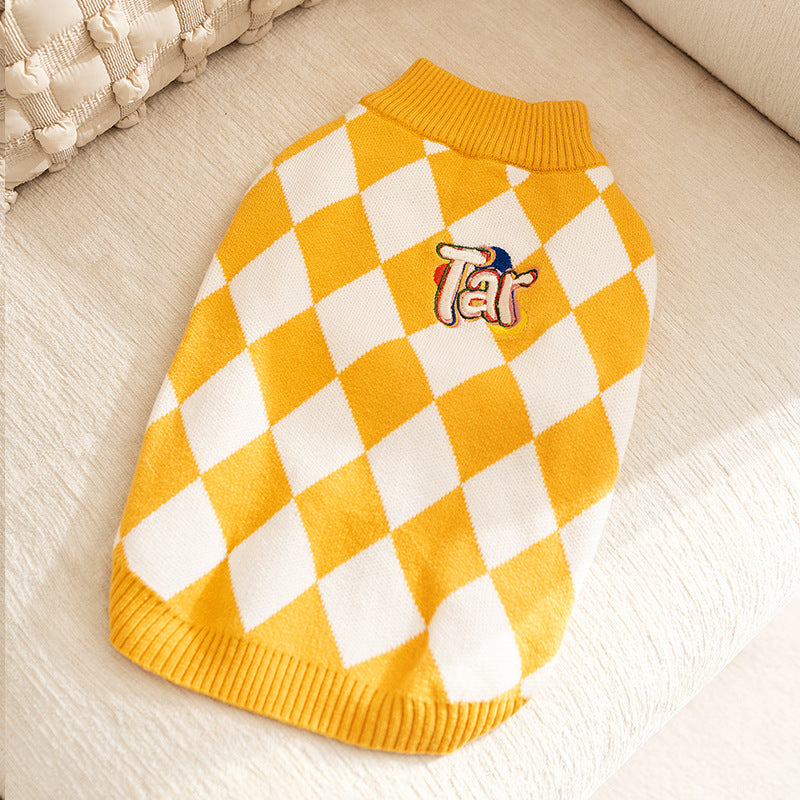 Classic Argyle Dog Sweater - Yellow & White Knit for Corgis & Medium Breeds (Size : S) - Image 4