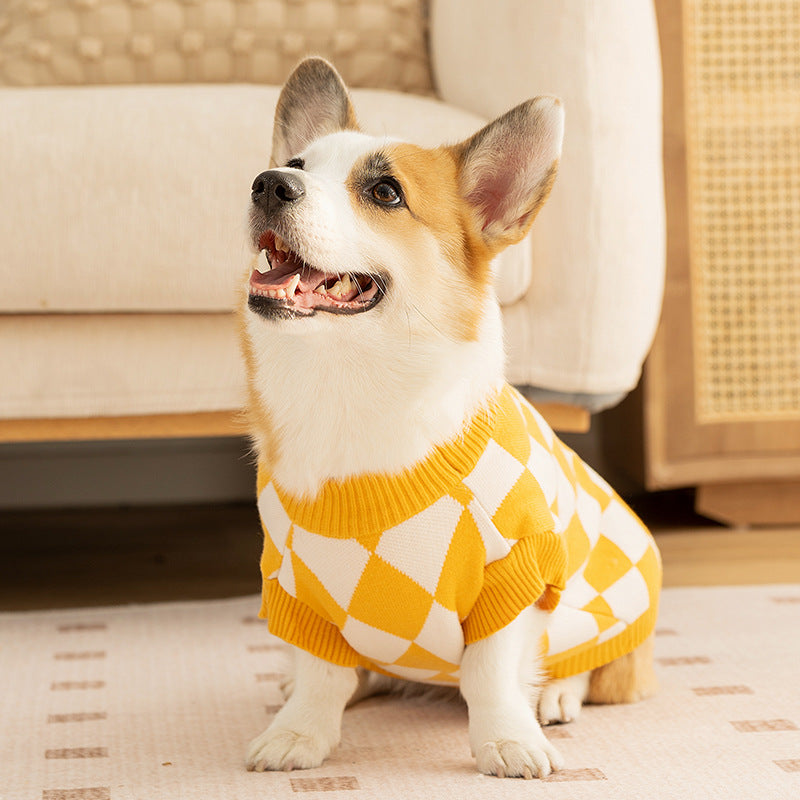 Classic Argyle Dog Sweater - Yellow & White Knit for Corgis & Medium Breeds (Size : M) - Image 2