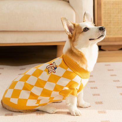 Classic Argyle Dog Sweater - Yellow & White Knit for Corgis & Medium Breeds (Size : L) - Image 3