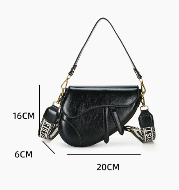 Silver Chic Saddle Crossbody Bag with Wide Guitar Strap - PU Leather - Image 5
