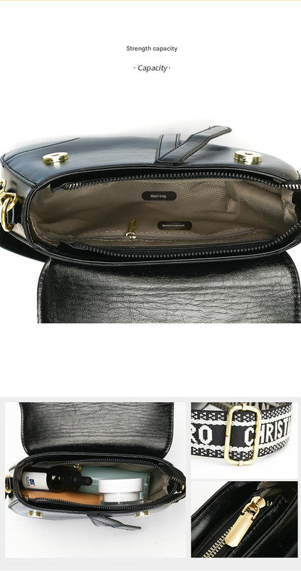 Gray Chic Saddle Crossbody Bag with Wide Guitar Strap - PU Leather - Image 2