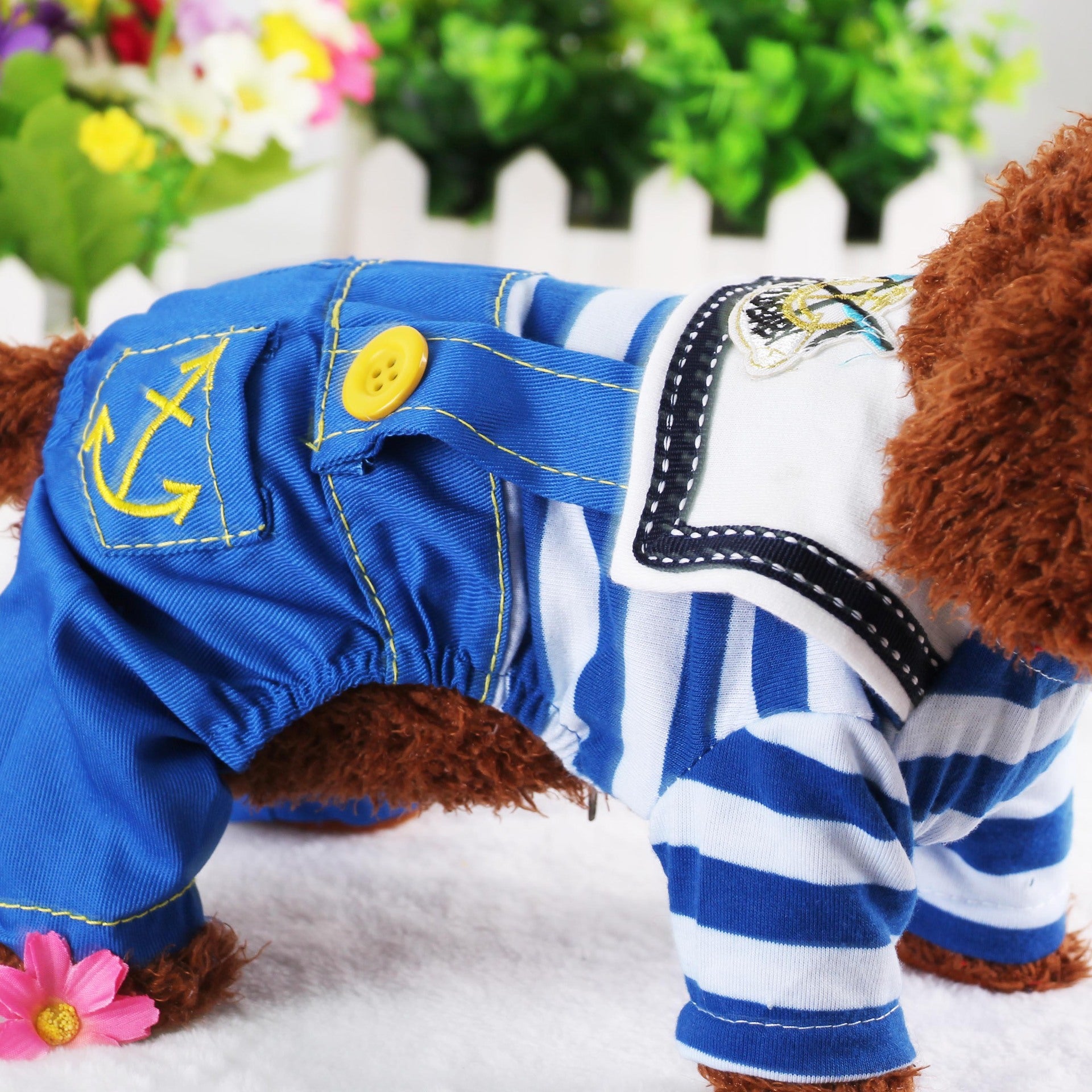 Blue Cute Sailor Dog Outfit - Striped Shirt & Anchor Overalls for Small Dogs (Size : M ) - Image 2