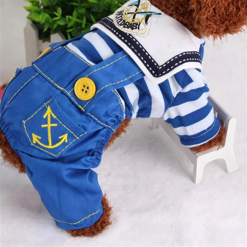 Blue Cute Sailor Dog Outfit - Striped Shirt & Anchor Overalls for Small Dogs (Size : XL )