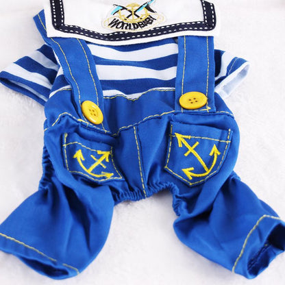 Blue Cute Sailor Dog Outfit - Striped Shirt & Anchor Overalls for Small Dogs (Size : XXL ) - Image 3