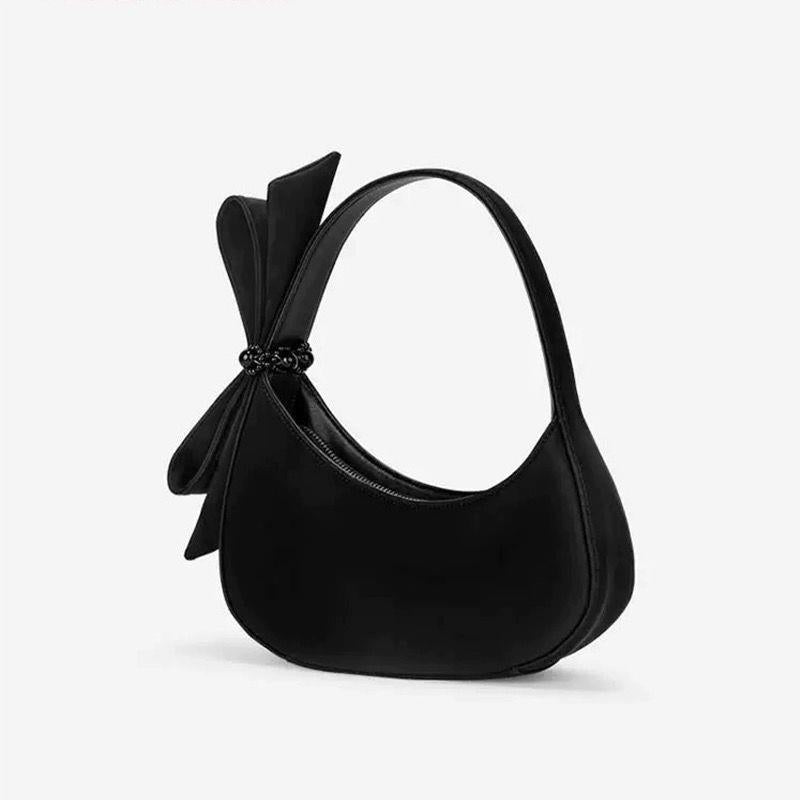 Chic Black Crescent Bag with Statement Bow - PU Leather Shoulder Purse - Image 3