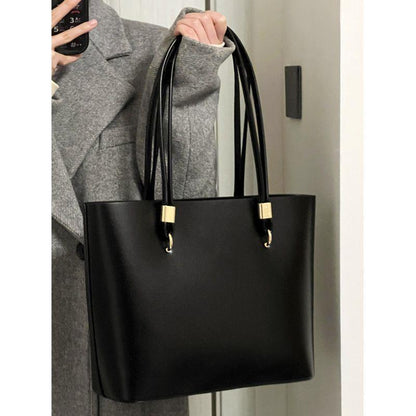 Classic Black PU Leather Tote Bag - Large Capacity Shoulder Bag - Image 2